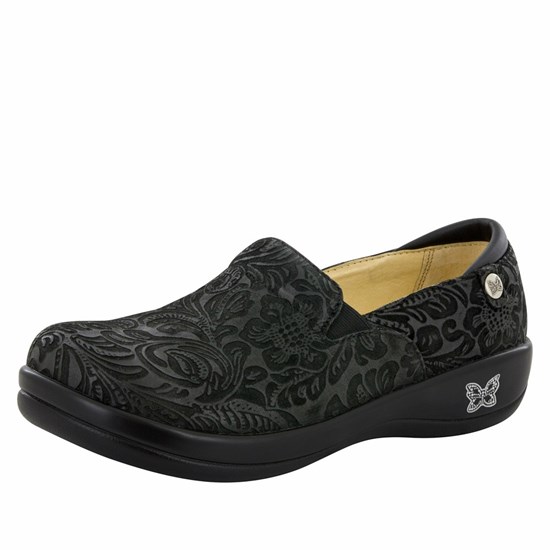 Black Alegria Keli Embossed Paisley Professional Women's Slip On Shoes | 247TEFDHX