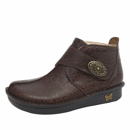 Brown Alegria Caiti Embossible Hickory Women's Boots | 135RQEBGO