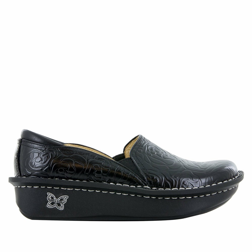 Black Alegria Debra Embossed Women's Slip On Shoes | 857WVDKYX