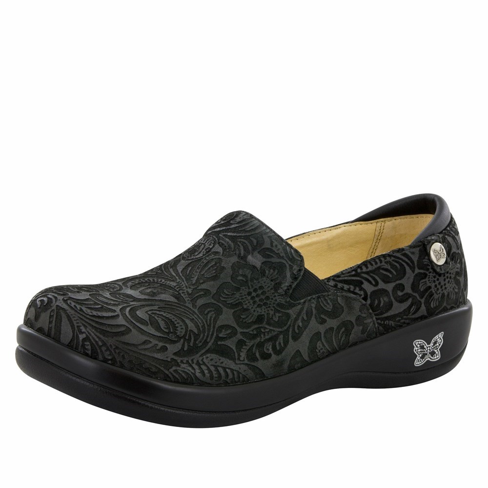 Black Alegria Keli Embossed Paisley Professional Women\'s Slip On Shoes | 247TEFDHX