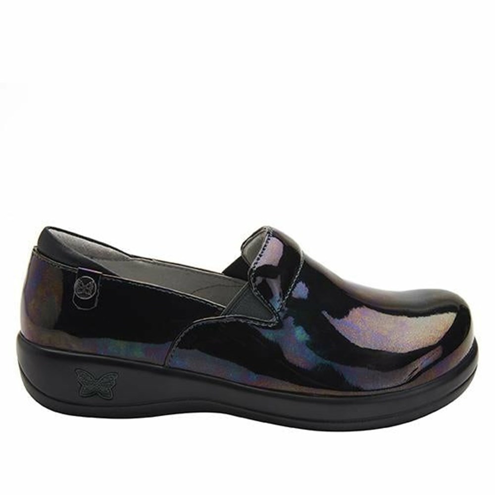 Black Alegria Keli Slickery Patent Professional Women's Slip On Shoes | 693ZXHKJS