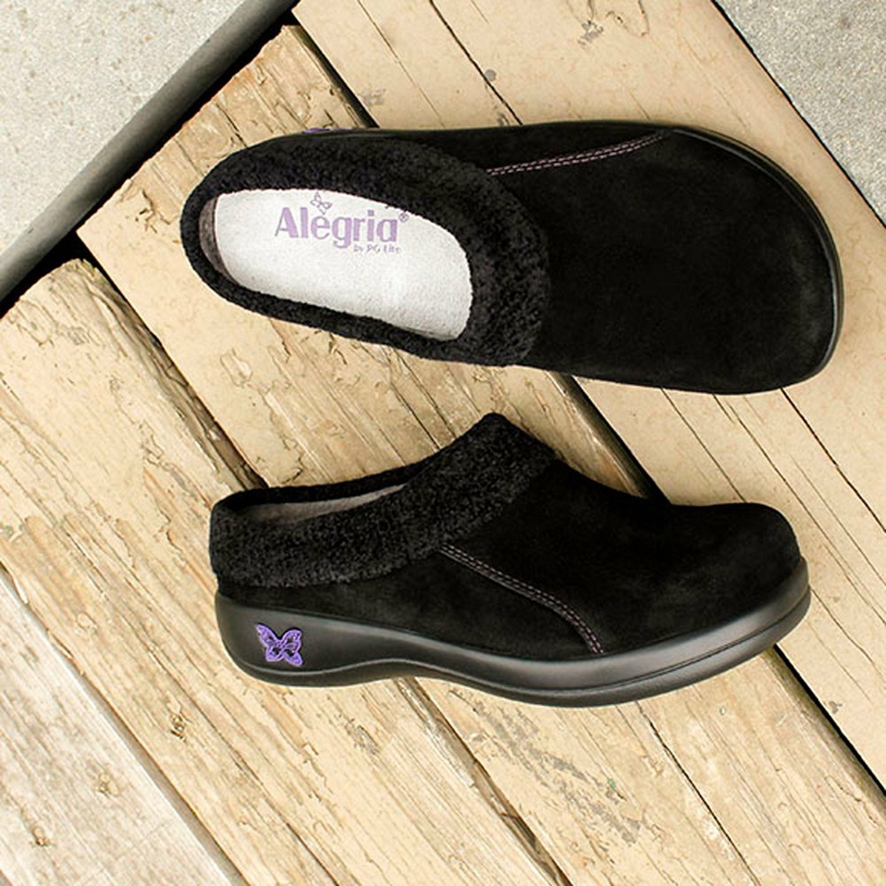 Black Alegria Kyah Suede Women's Clogs & Nursing Shoes | 913JUBQLS