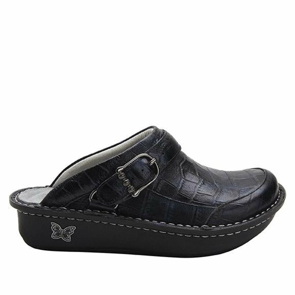 Black Alegria Seville Croco Noche Women's Slip On Shoes | 521ASEBYJ