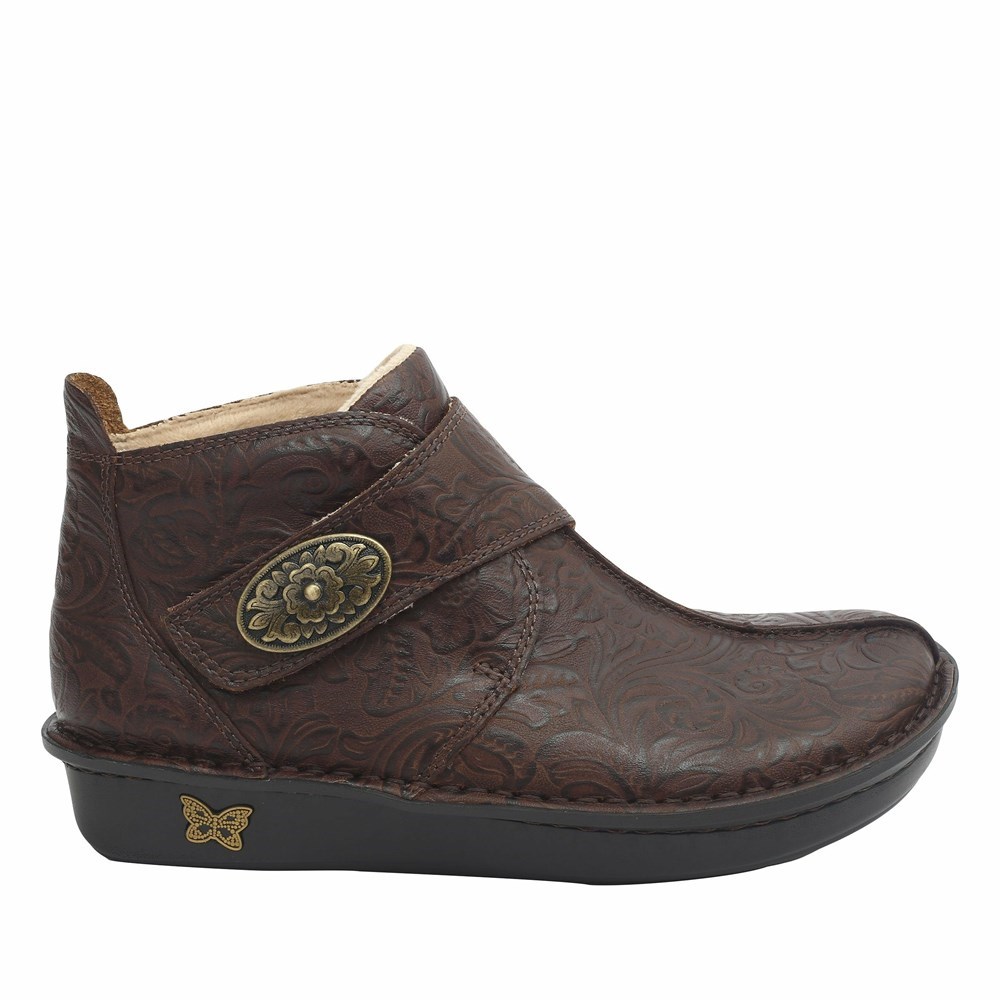 Brown Alegria Caiti Embossible Hickory Women's Boots | 135RQEBGO