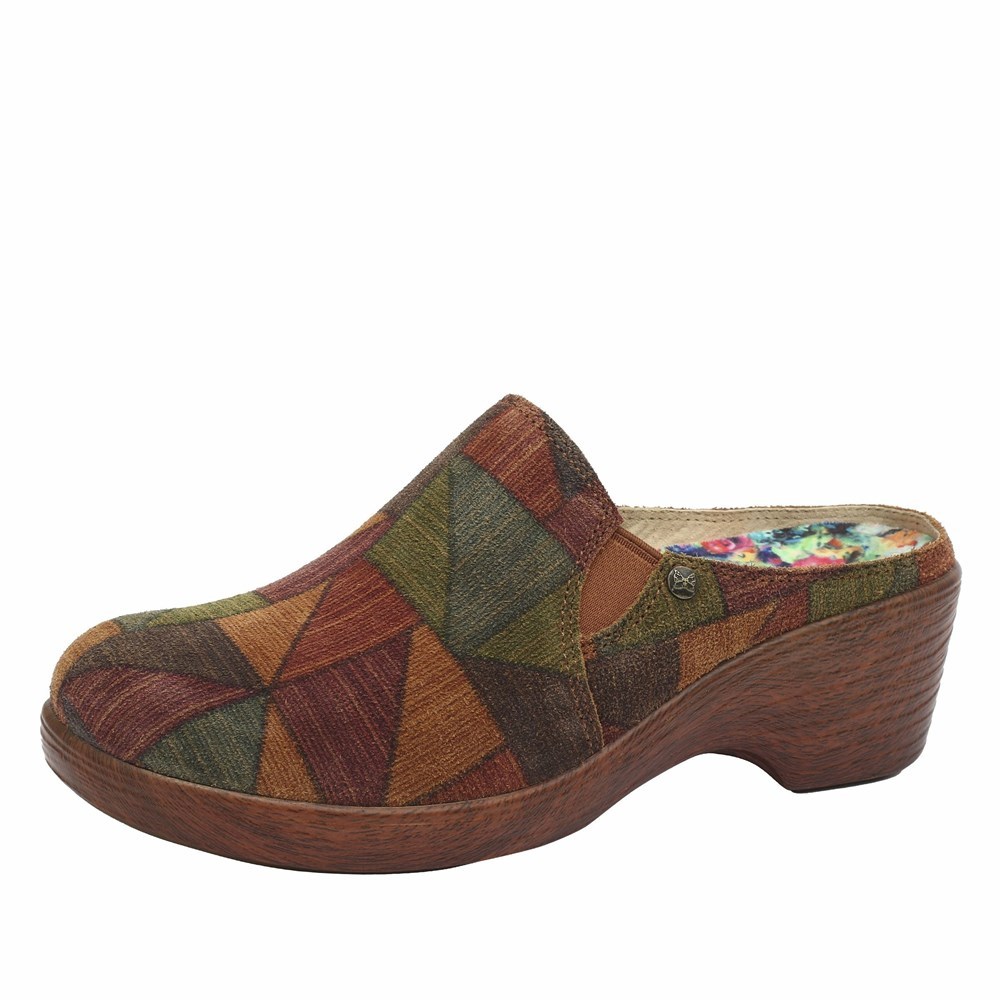 Brown Alegria Sereniti Patchwork Women\'s Wedge & Heels | 471HYXDGV