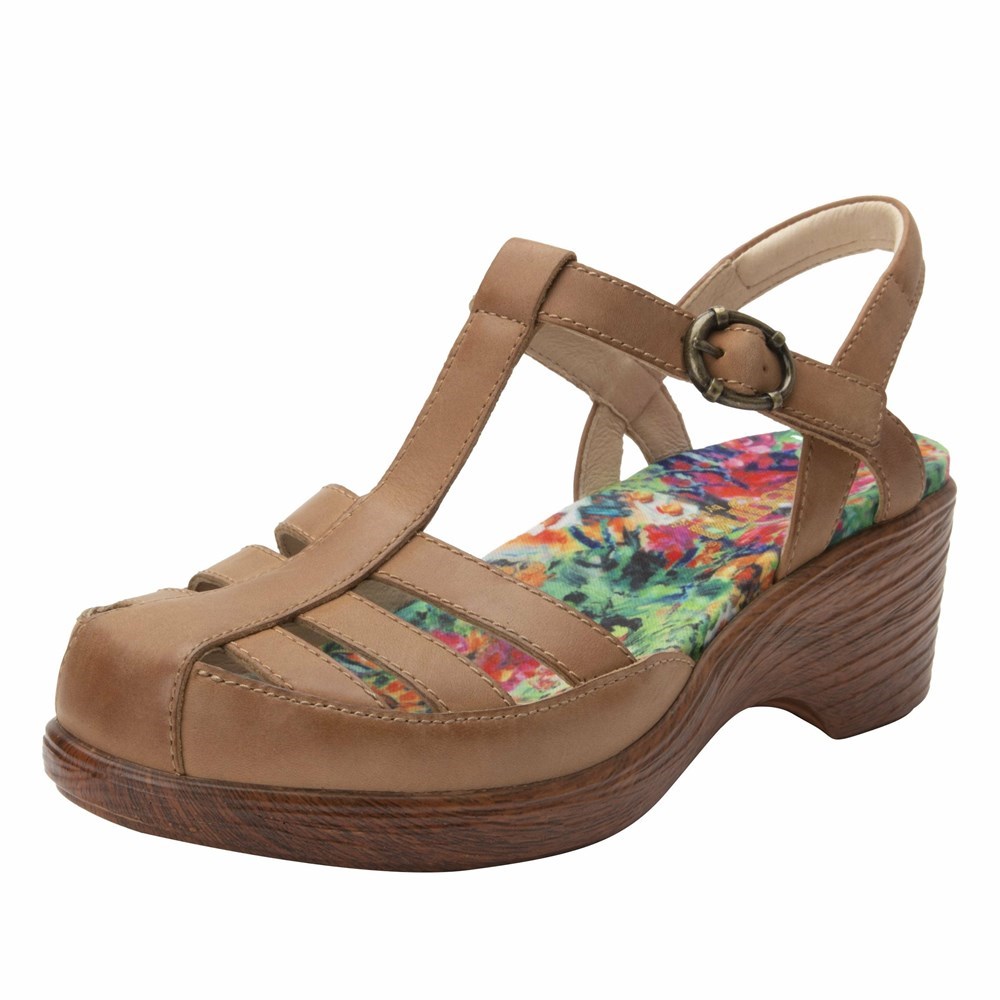 Brown Alegria Summer Cognac Women\'s Wedge & Heels | 960VGTKZP