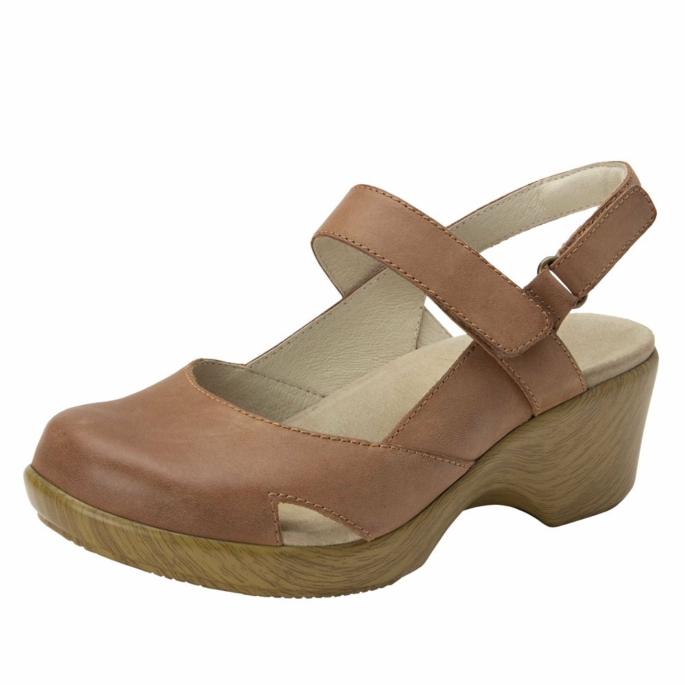 Brown Alegria Tarah Cognac Women\'s Wedge & Heels | 354HFGWLR