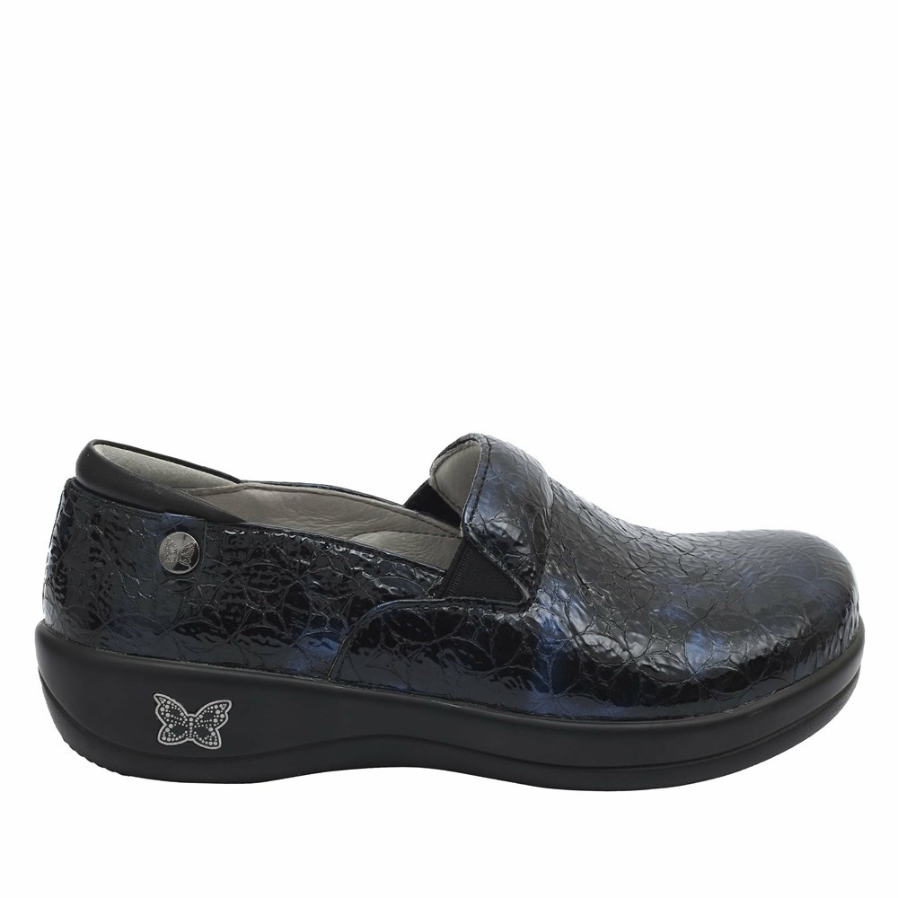 Navy Alegria Keli Azure Leaded Glass Professional Women's Slip On Shoes | 084FMJGZE