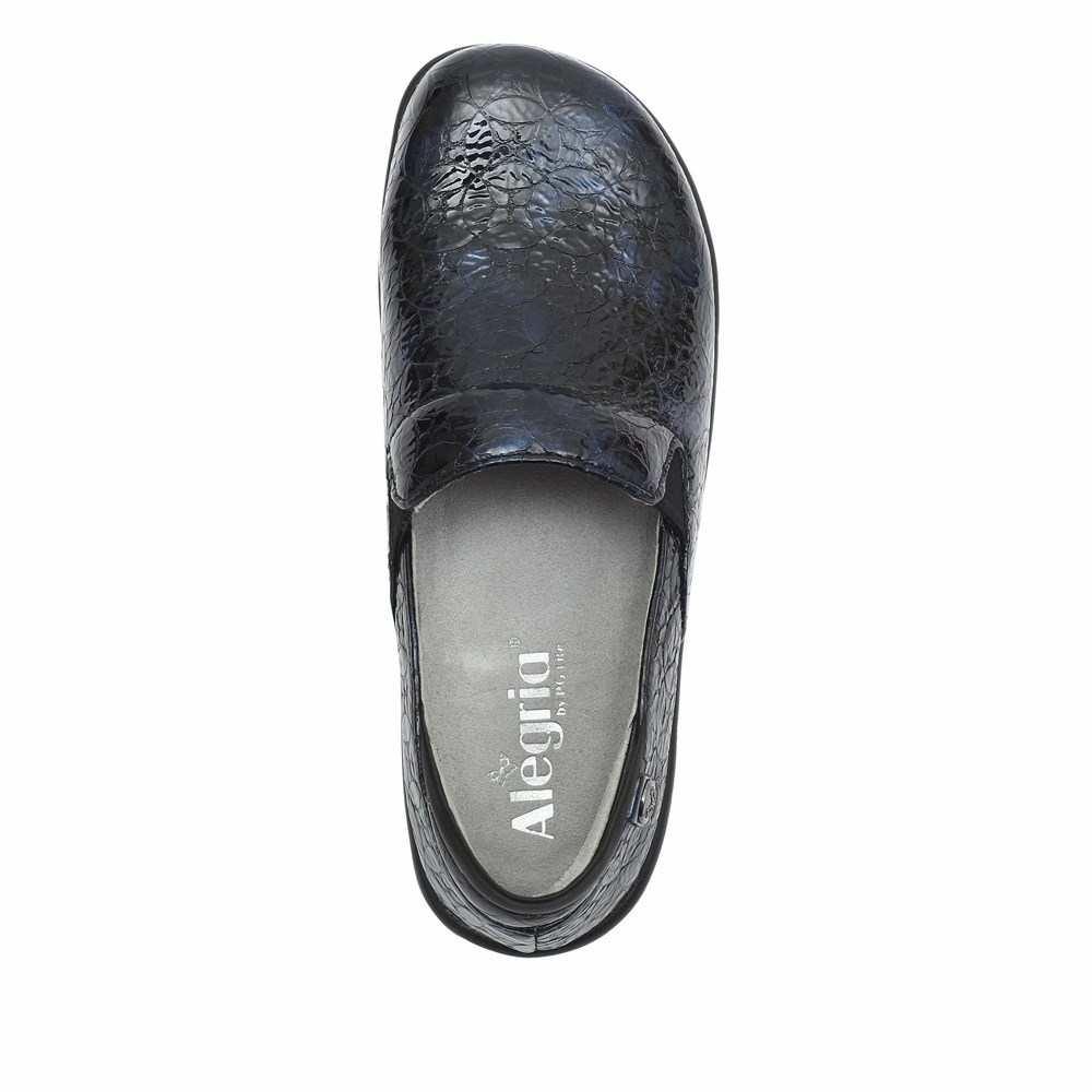 Navy Alegria Keli Azure Leaded Glass Professional Women's Slip On Shoes | 084FMJGZE