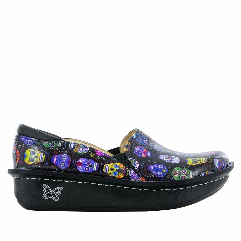 Purple Alegria Debra Sugar Skulls Women's Slip On Shoes | 436ODJXUC