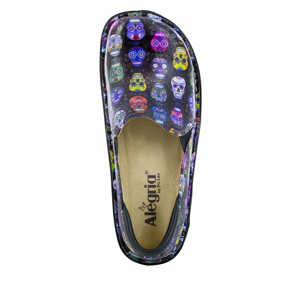 Purple Alegria Debra Sugar Skulls Women's Slip On Shoes | 436ODJXUC